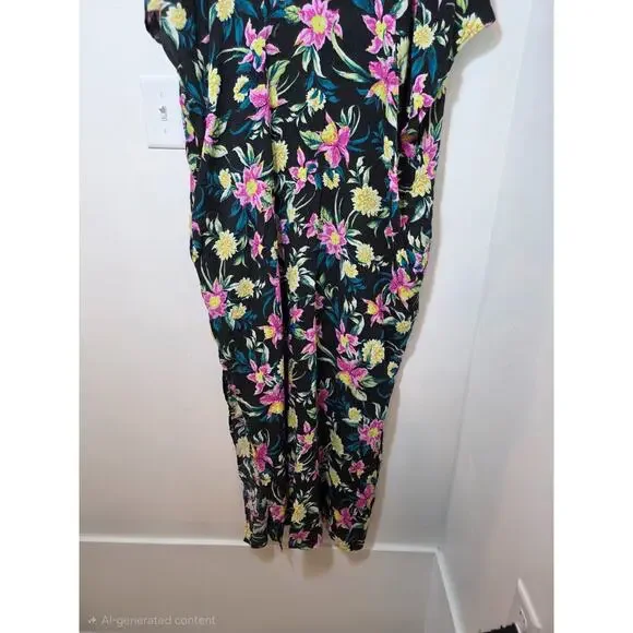Torrid Maxi Washable Gauze Black Floral Caftan Cover-Up Dress Size 3 Rayon - Picture 7 of 9